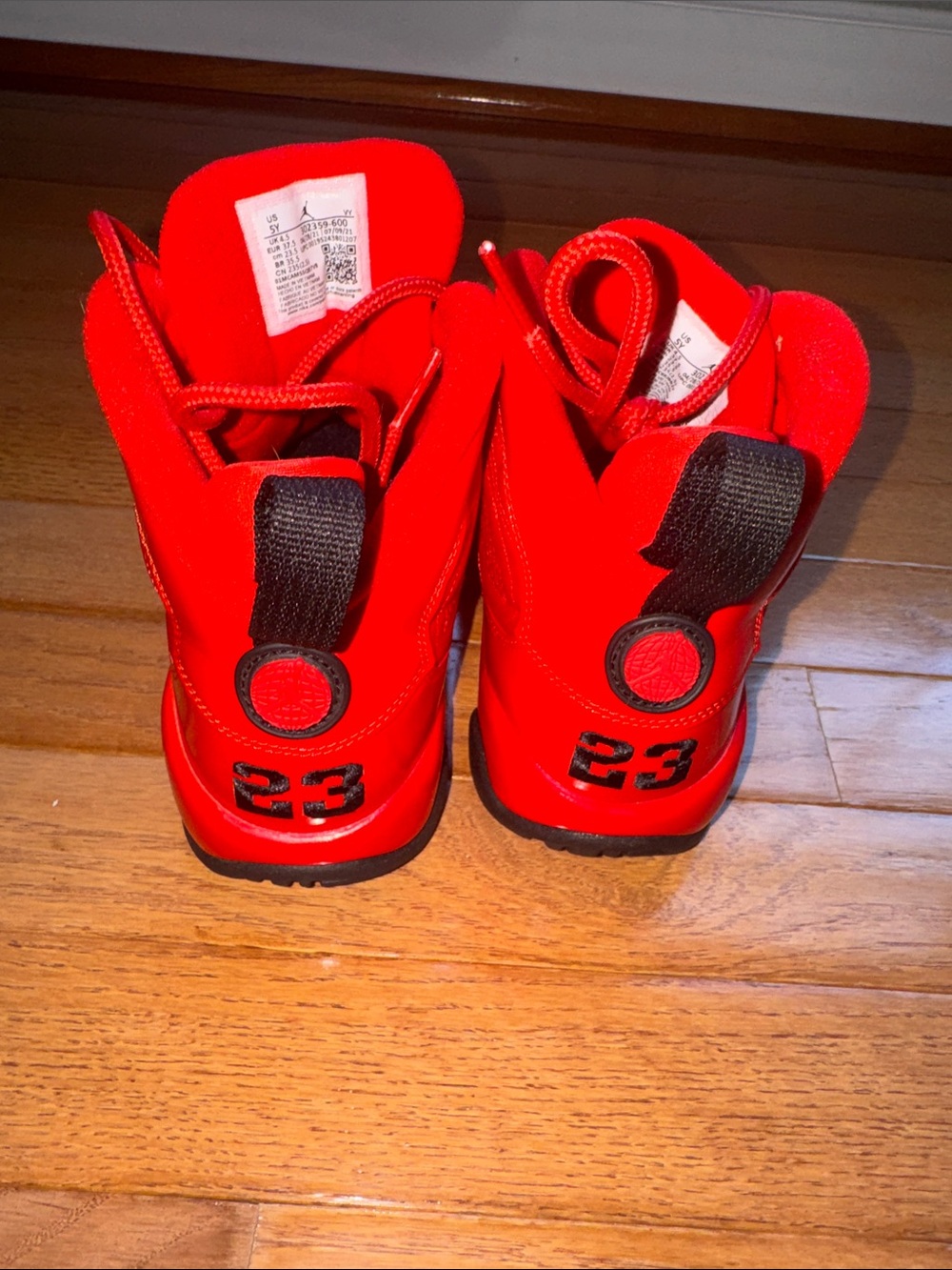 Jordan Kids Red High-Top Sneakers with Black Accents - Picture 5 of 7